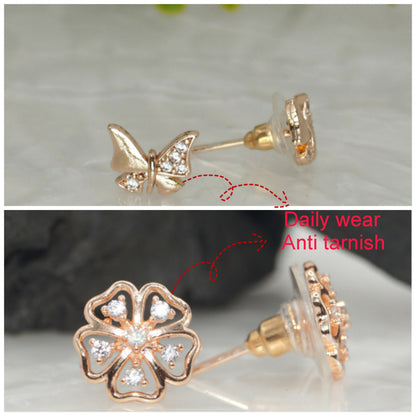 Rose    Artificial Gold Plated Butterfly & Flower Stud Earrings Set for women and girls Combo Pack of 2