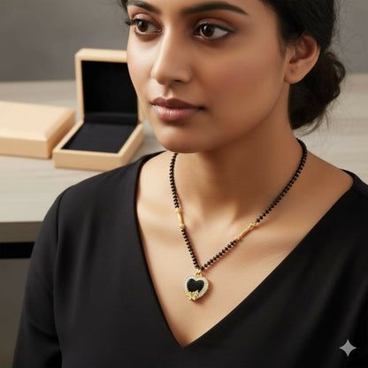 Artificial Gold-Plated AD Black Enamel Heart & Butterfly Mangal sutra For women