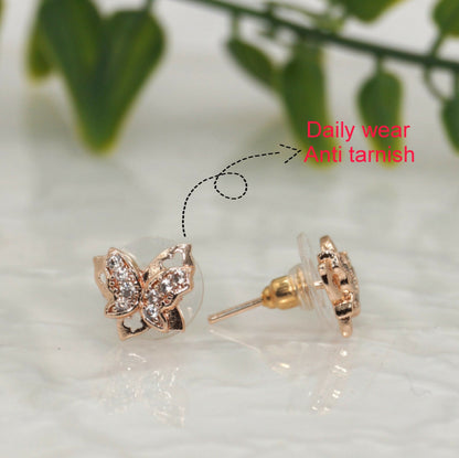 AD Pave Rose    Artificial Gold Plated Butterfly Stud Earrings for women and girls