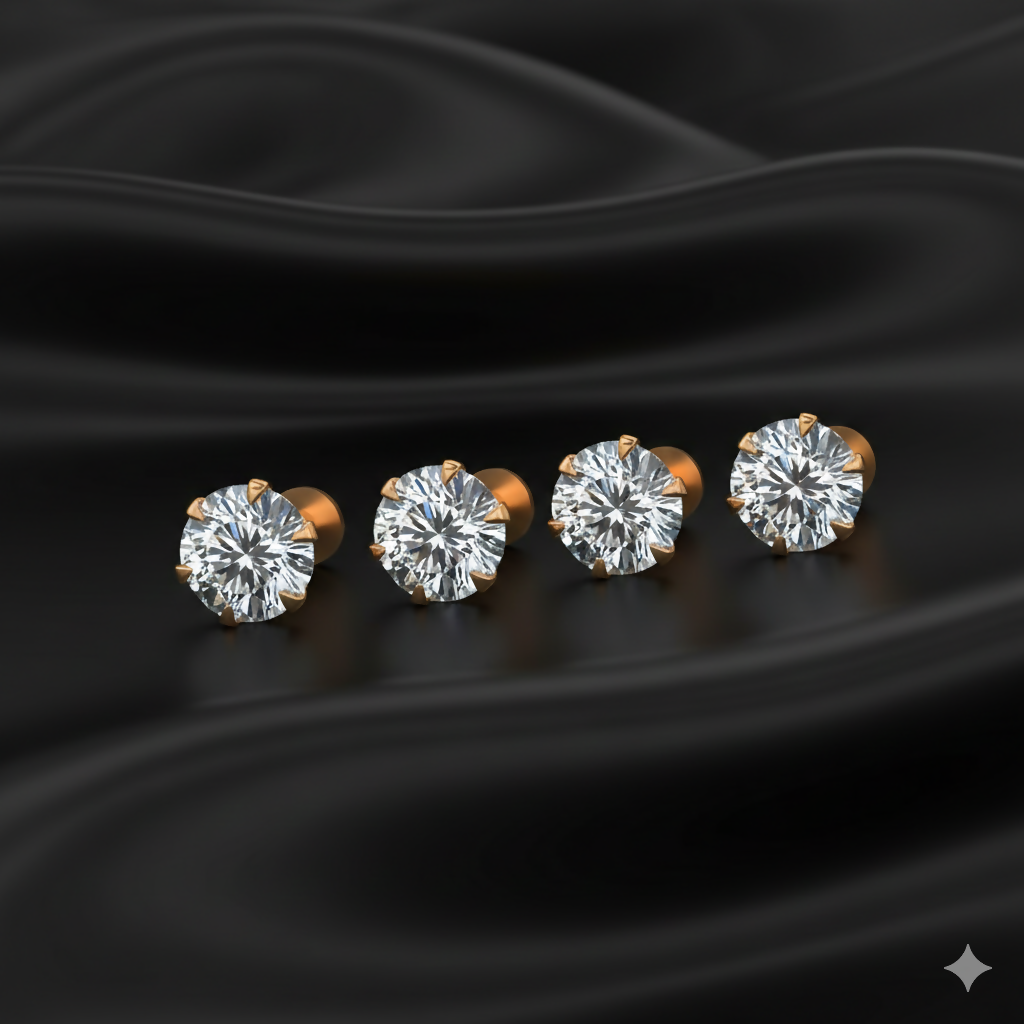 Artificial Gold AD Nosepin Laung Koka Nathni Internally Threaded Labret Combo Pack of 4