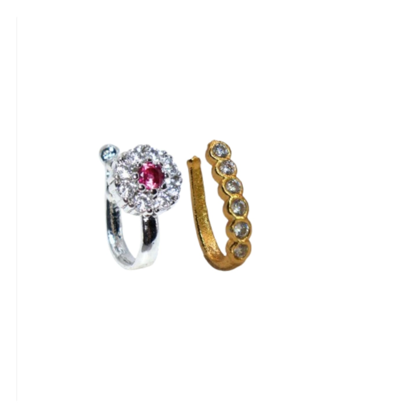 AD Stone Multi-Style Nose Ring Set (No Piercing Needed) Combo Pack of 2