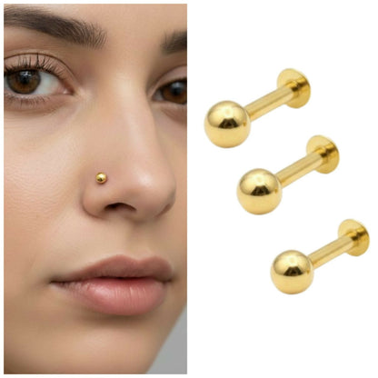 Artificial Gold pated Back Nose Stud Laung Koka Nathni Threadless Labret Piercing combo pack of 3