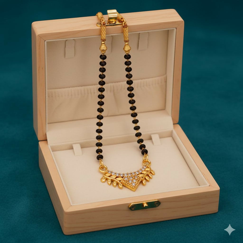 Artificial Gold Plated AD Pendant Mangalsutra with Black Bead Chain