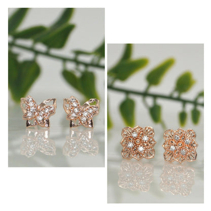 Rose    Artificial Gold Butterfly & Filigree Square Stud Earrings Set for women and girls Combo Pack of 2