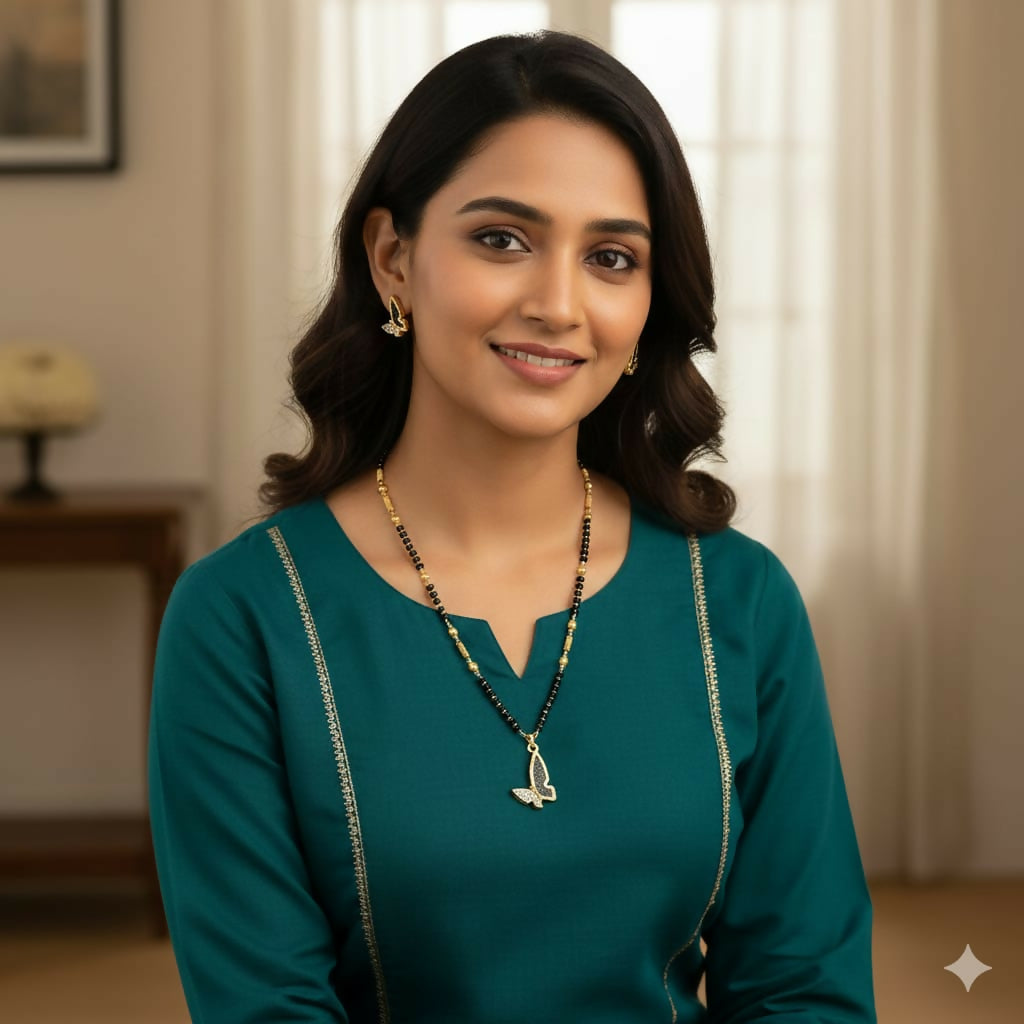 Artificial Gold-Plated AD Butterfly Mangalsutra & Matching Earrings Set for women