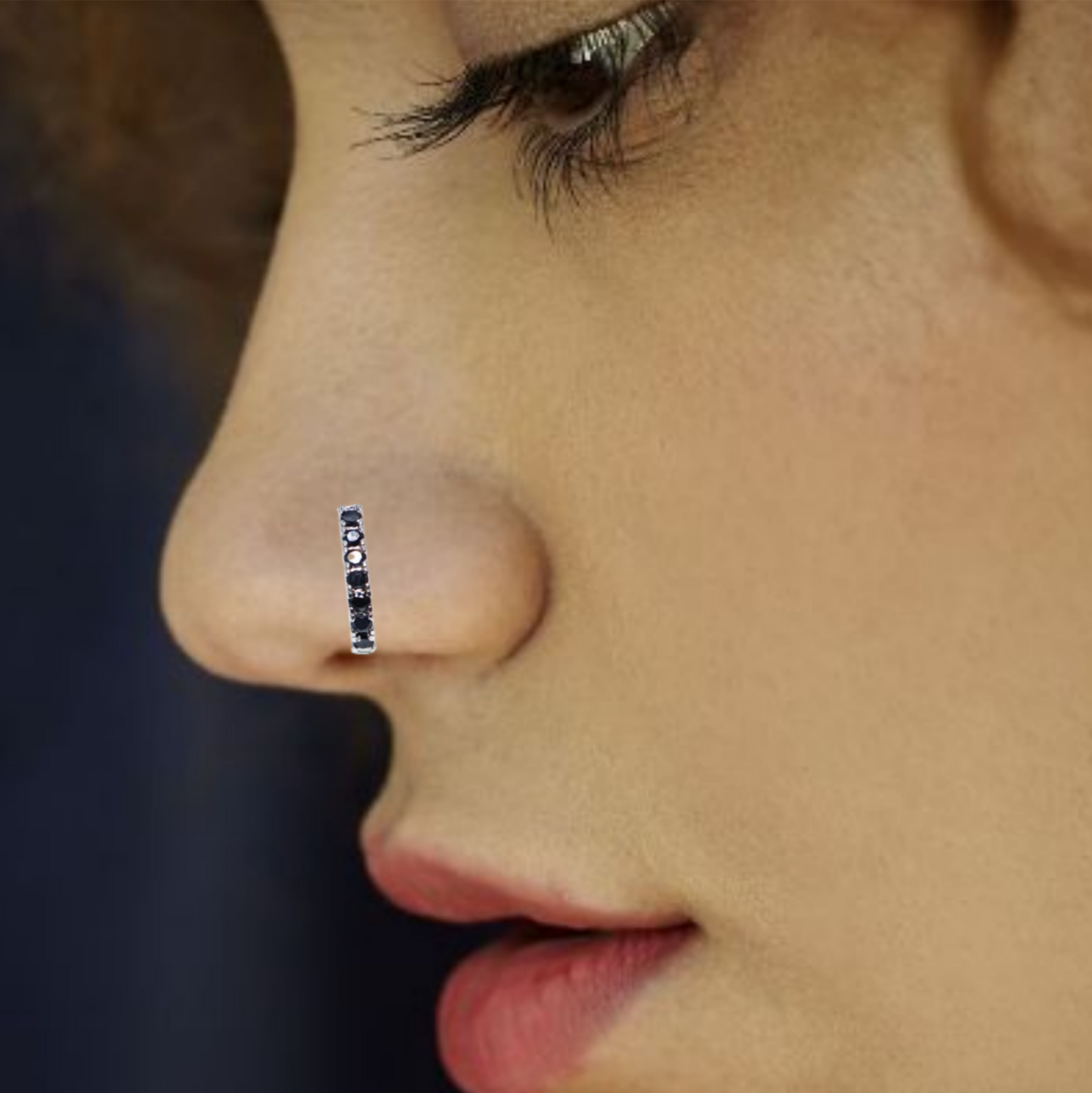 Artificial Gold Pave Fake Nose Ring Set - Dual Gem Line