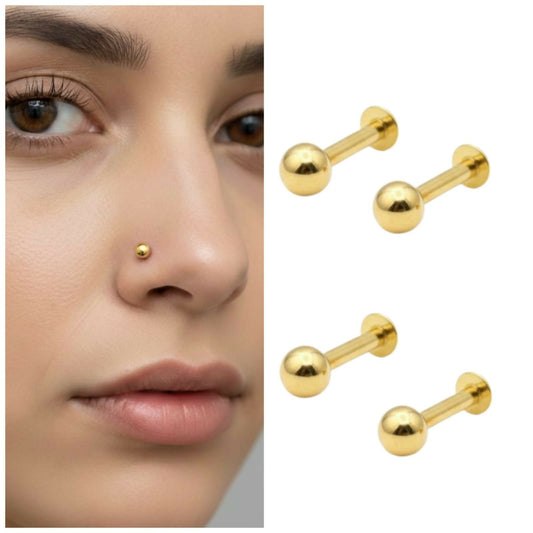 Artificial Gold Plated Titanium Labret nosepin stud Laung Koka Nathni Combo Pack of 4