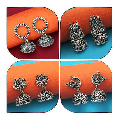 Traditional Oxidised Plated Jhumki Earrings Combo for Women and Girls