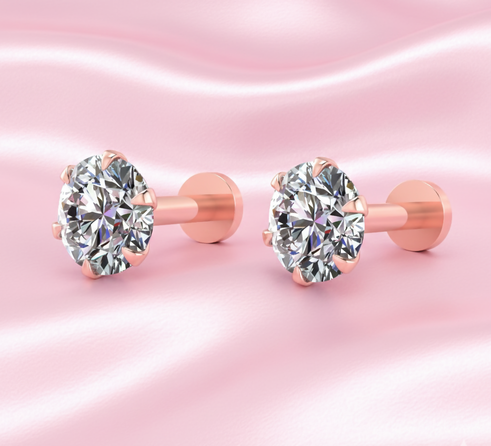 Rose    Artificial Gold plated Labret Nosepin AD Piercing Stud for women and girls Combo Pack of 2