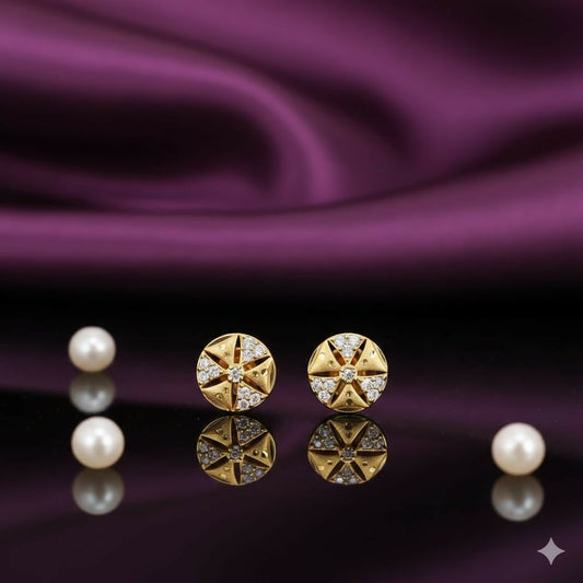 Artificial Gold-Plated Diamond-Cut Stud Earringsfor women and girls