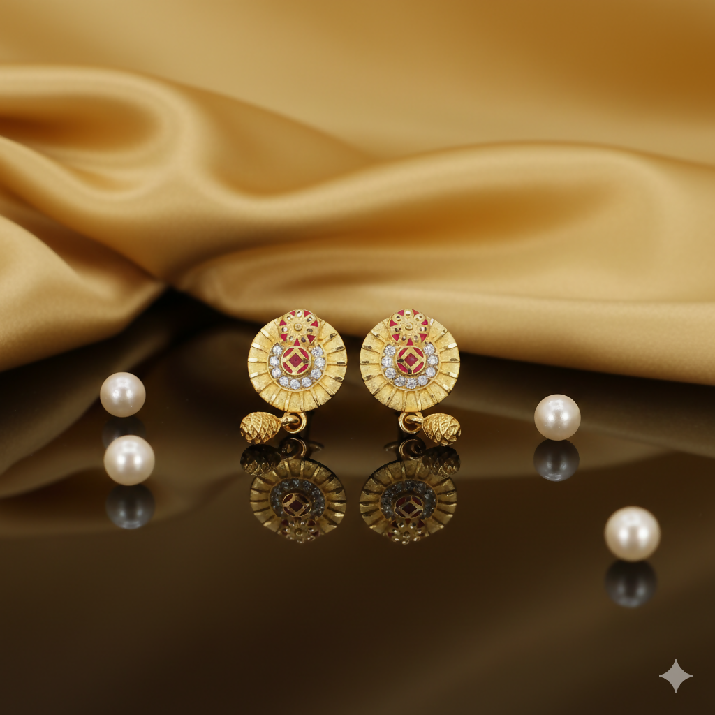 Artificial Gold Plated Round Stud Earrings with AD for women and girls
