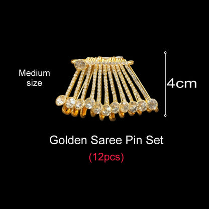 Luxury Crystal Saree Pin Brooch -    Artificial Gold Tone Rhinestone Shawl Clip