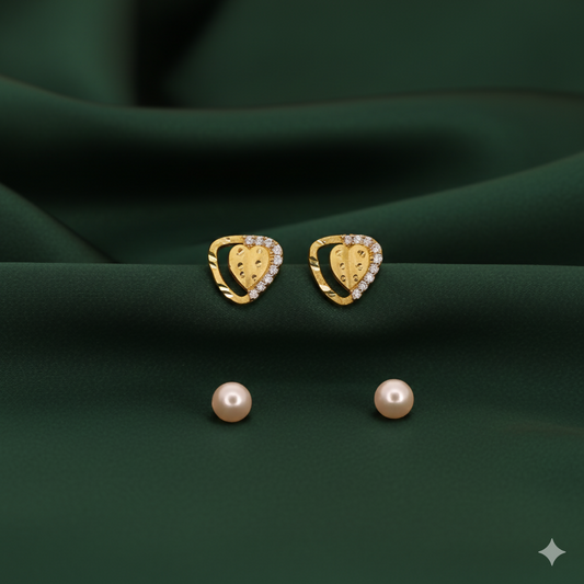 Artificial Gold Plated Heart Stud Earrings with AD for women and girls
