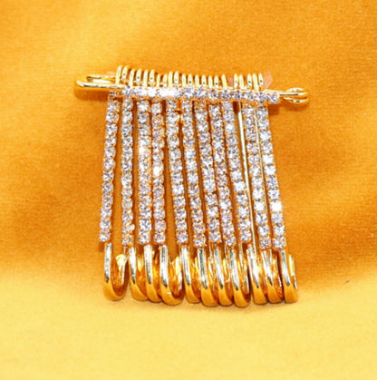 Glam Crystal   Artificial Gold Saree Pin Brooch & Dangle Charms Set