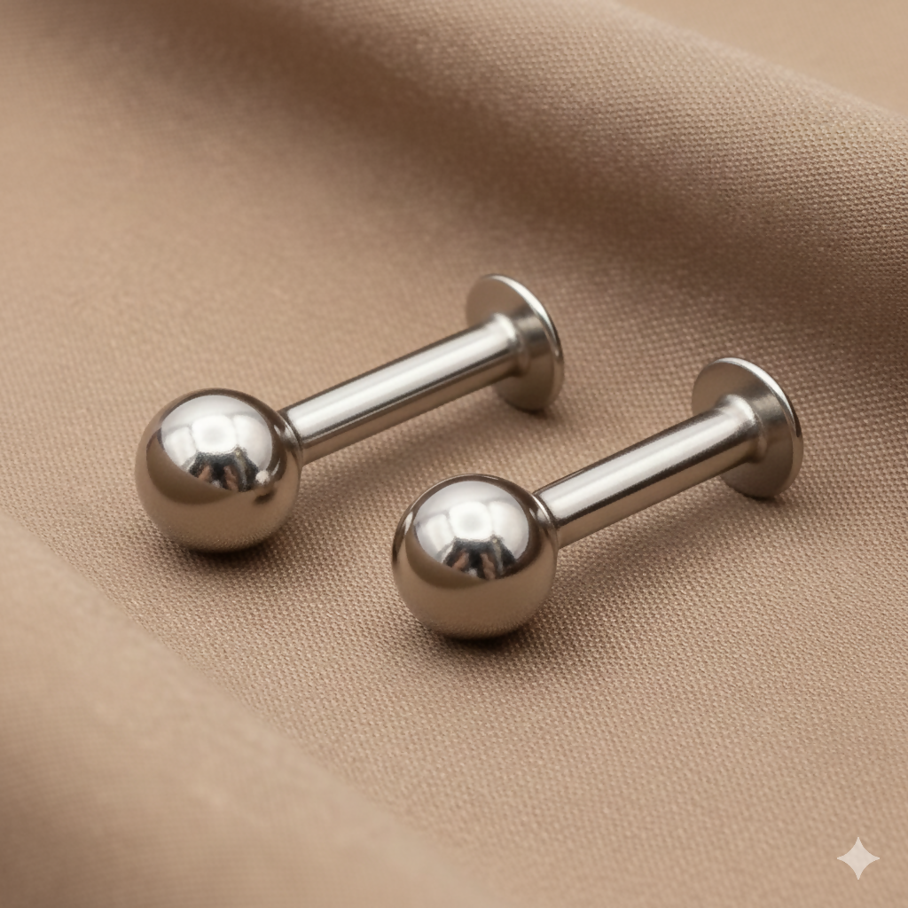 silver plated Back Stud Earrings Small Ball Labret Piercing for women and girls Combo Pack of 2