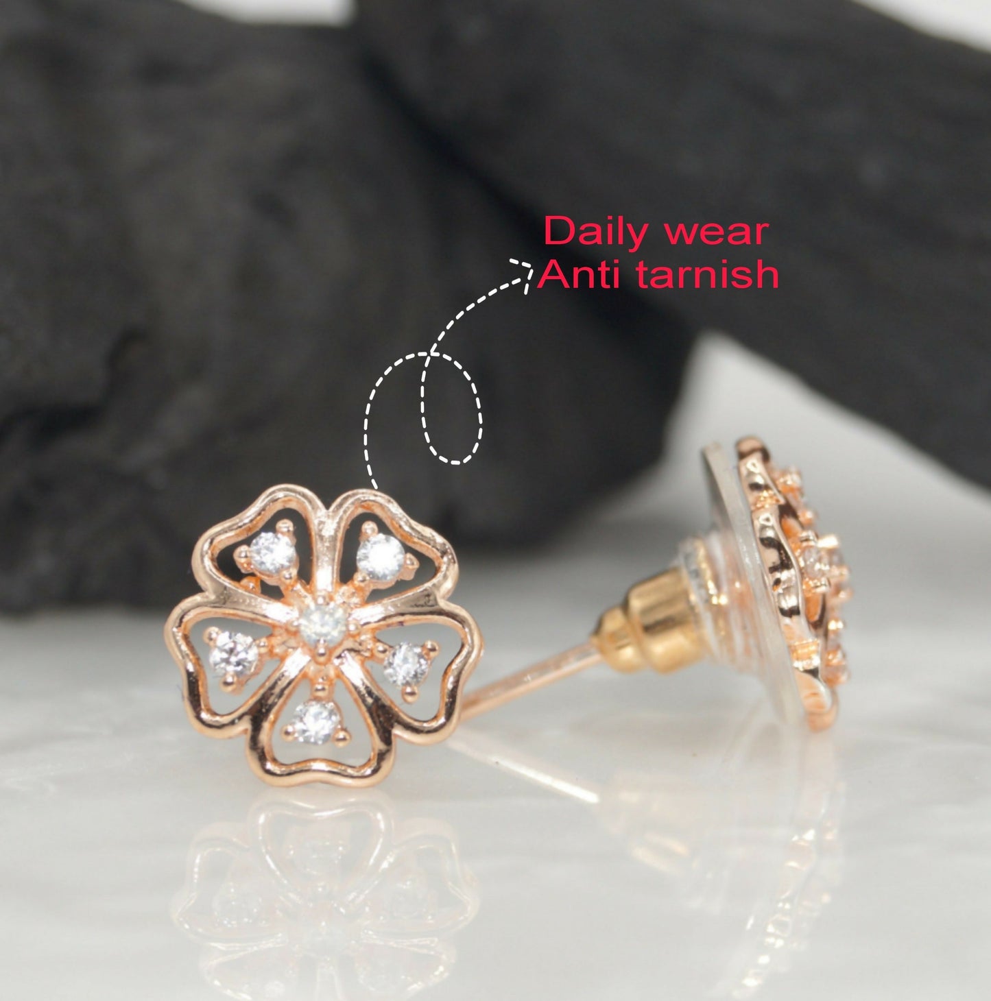 Rose    Artificial Gold Plated Floral Stud Earrings with AD for women and girls