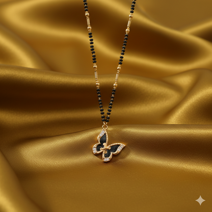 Artificial Gold-Plated AD Butterfly Mangalsutra with Black Beads for women
