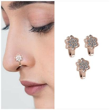 Rose   Artificial Gold-Plated Flower Cluster Non-Piercing Nose Clip Set Combo Pack of 3