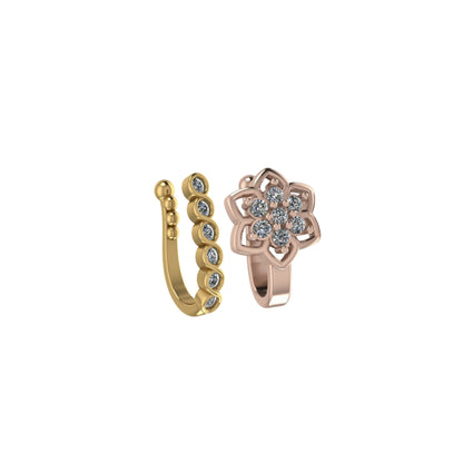 Artificial Gold & Silver Tone Nose Clip Combo: Pave, Flower Combo Pack of 2