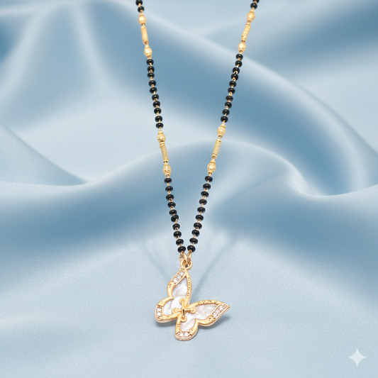 Artificial Gold plated AD Butterfly Mangalsutra with Black Beads & Stones for women