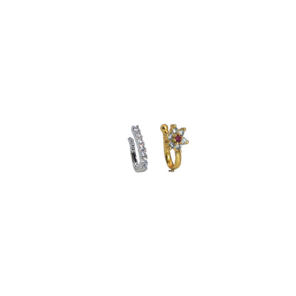 CZ Hoop & Floral    Artificial Gold Plated Nose Clip Stud Set Combo Pack of 2