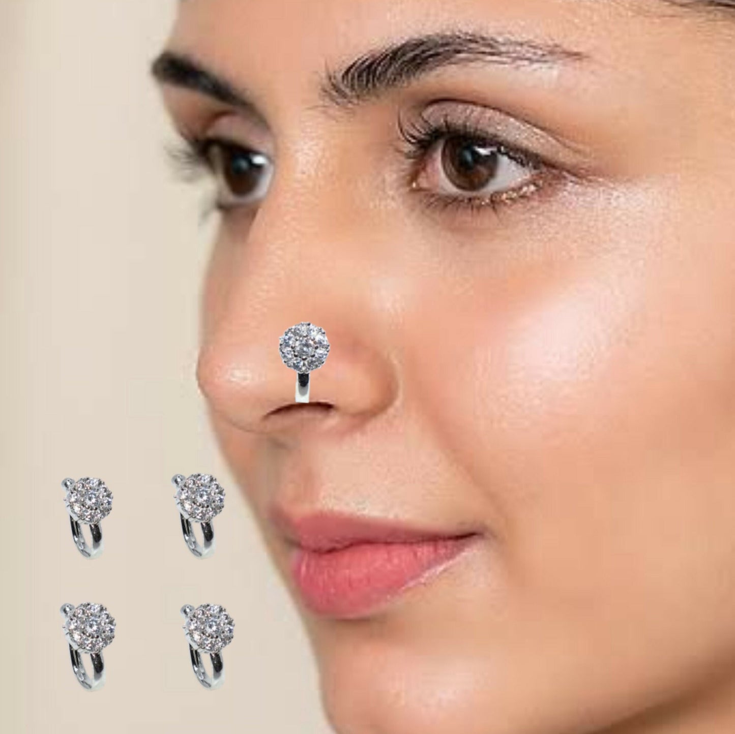 Non-Piercing CZ Pave Nose Cuff | Multi-Color Stone Set Combo Pack of 4
