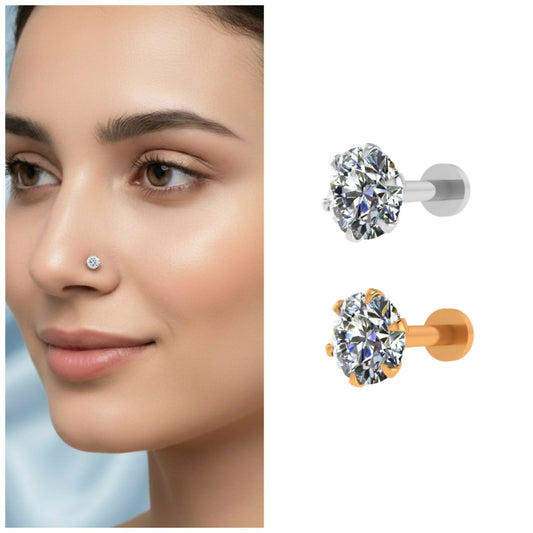 Artificial Gold and silver plated Nosepin Stud Labret Piercing for women and girls Combo Pack of 2