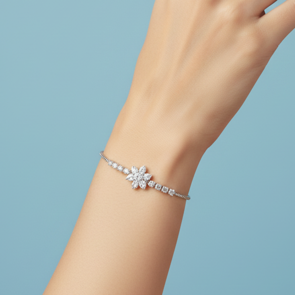 Sparkling AD Bracelet With Floral Motif