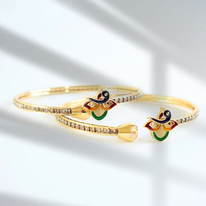 Peacock Bangles With Stones And Colorful Finish