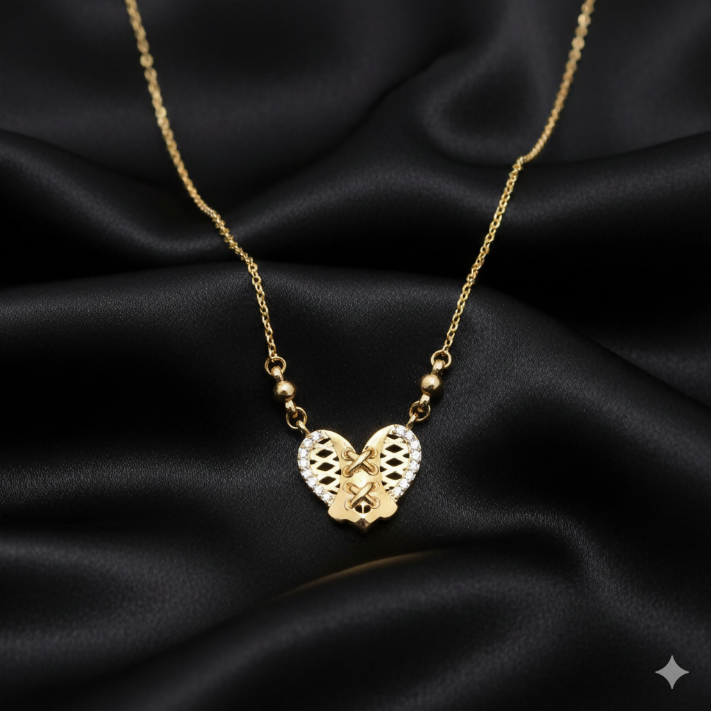 Diamond Accented    Artificial Gold Heart Laced Pendant Necklace For women and girls