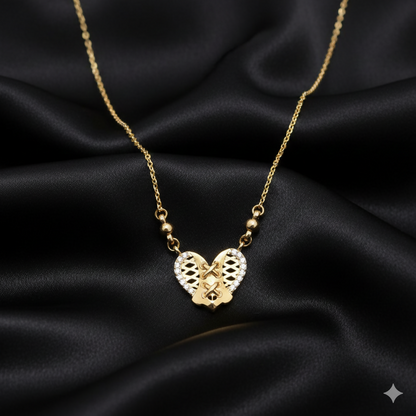 Diamond Accented    Artificial Gold Heart Laced Pendant Necklace For women and girls