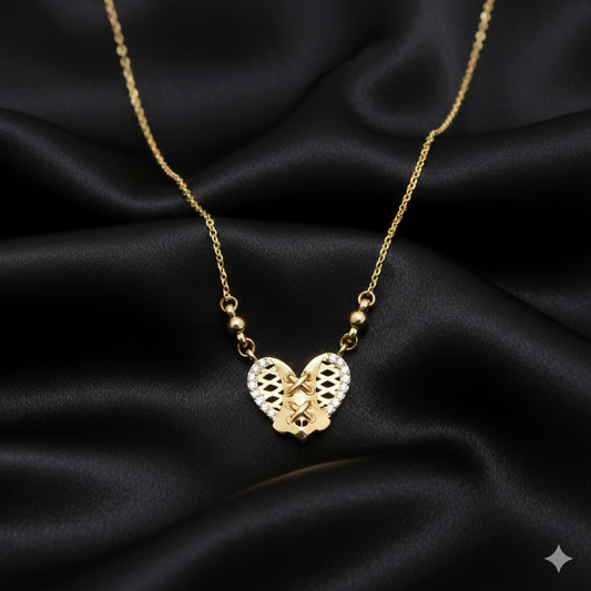 Diamond Accented    Artificial Gold Heart Laced Pendant Necklace For women and girls