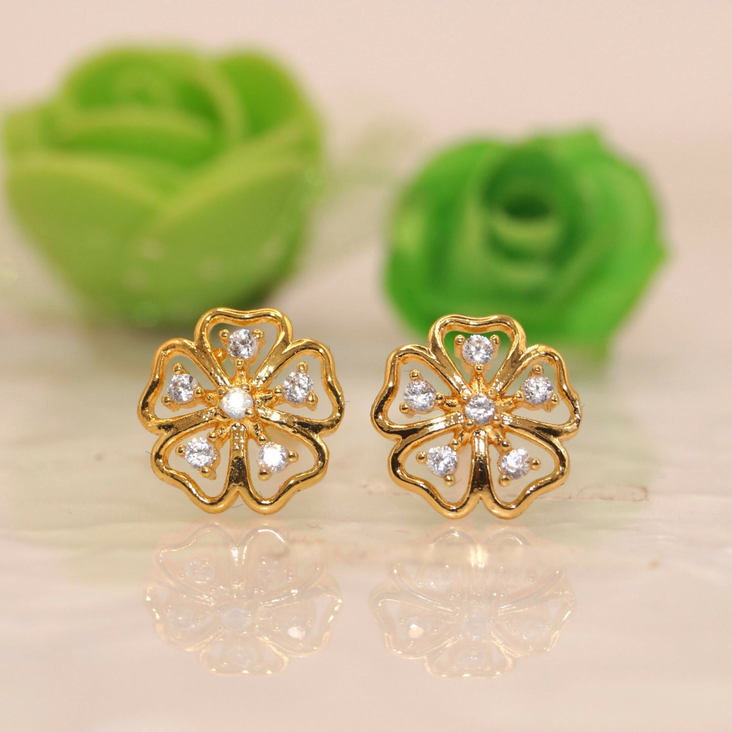 Artificial Gold-Plated AD Flower Stud Earrings for women & girls