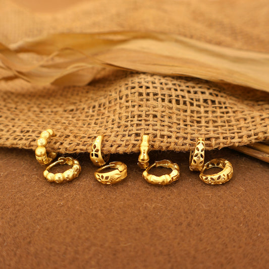 Artificial Gold Plated Tiny AD bali Huggie Hoop Earrings kan ki bali for Women/Girls Combo Pack of 4