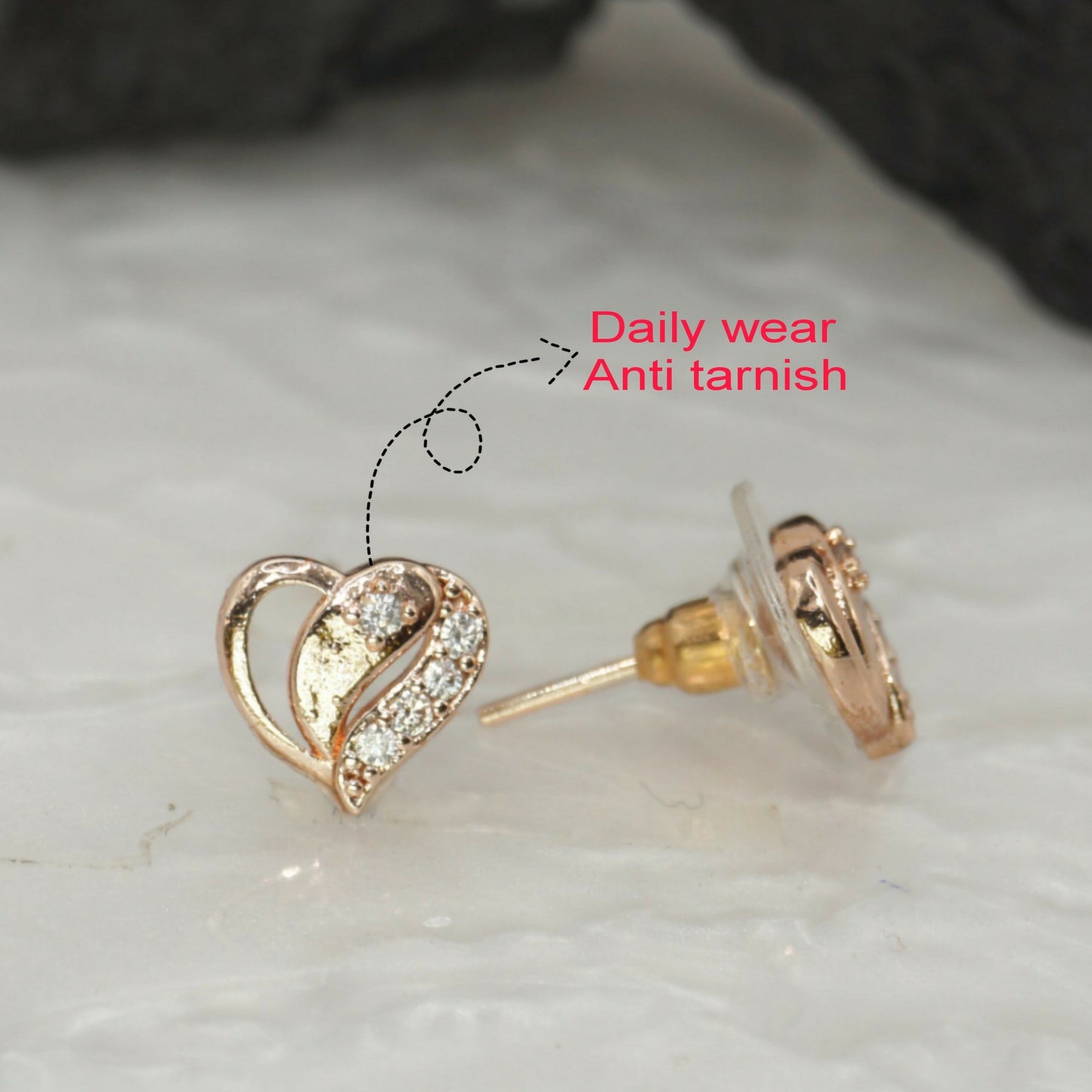 ose    Artificial Gold Plated Heart & Diamond Stud Earrings for women and girls