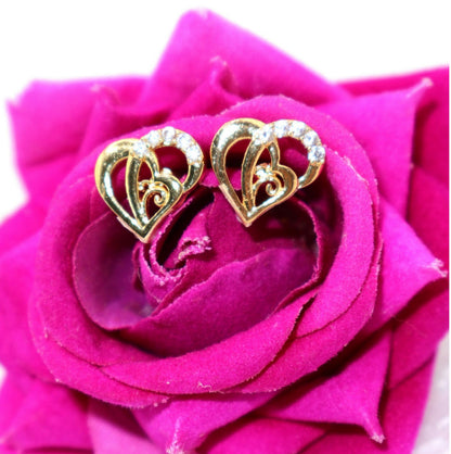 Artificial Gold Plated Interlocking Heart Stud Earrings with AD for women & girls
