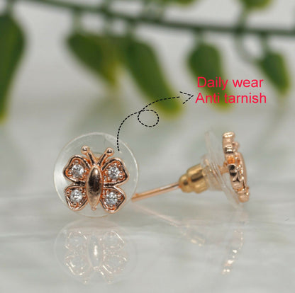 Rose    Artificial Gold Plated Butterfly Stud Earrings with Sparkling AD for women and girls