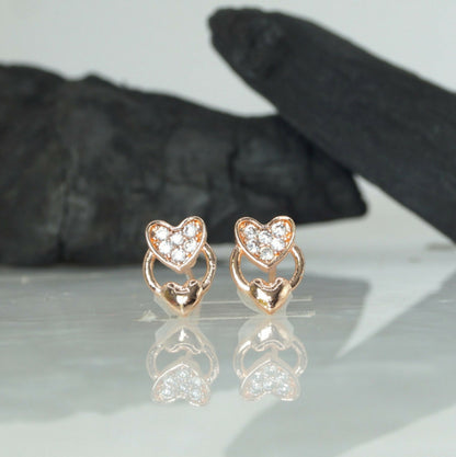 Rose    Artificial Gold Plated Heart Stud Earrings with for women and girls