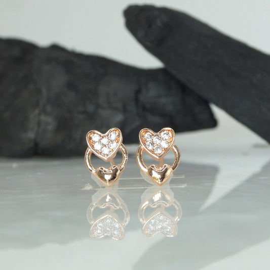 Rose    Artificial Gold Plated Heart Stud Earrings with for women and girls