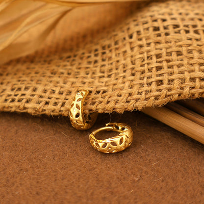 Artificial Gold Filigree Huggie Hoop Earrings with AD kan ki bali