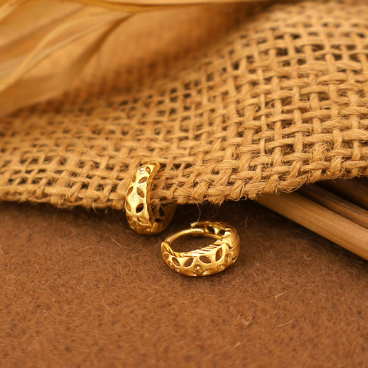 Artificial Gold Filigree Huggie Hoop Earrings with AD kan ki bali