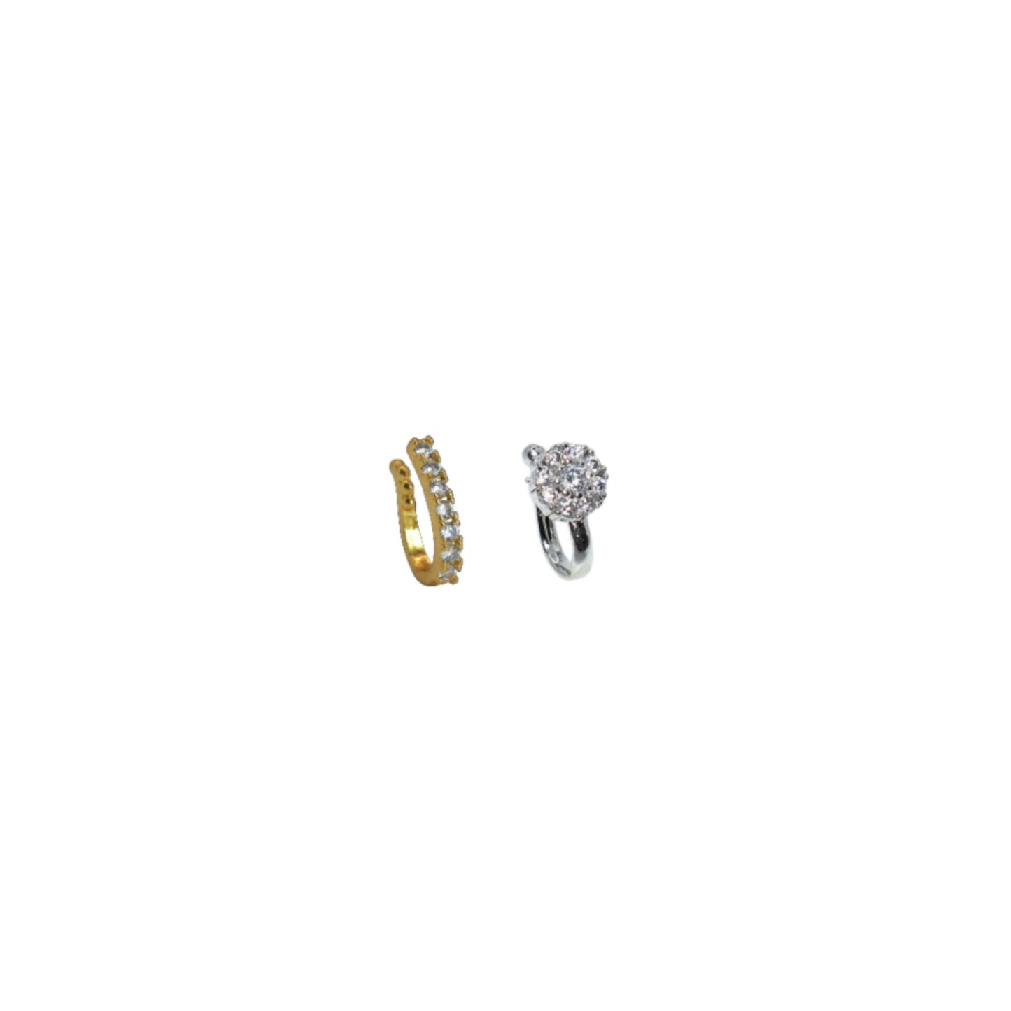 2-Pc CZ Clip-On Nose Ring Set - Cluster & Line (Non-Piercing) Combo Pack of 2