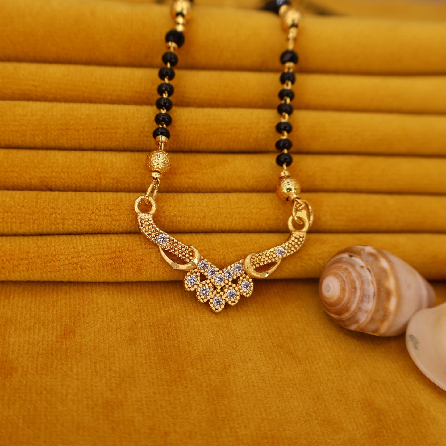 Artificial Gold Plated Mangalsutra with AD Floral Pendant