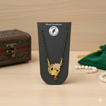 Artificial Gold-Tone Traditional Mangalsutra with Peacock-Inspired Stone Pendant