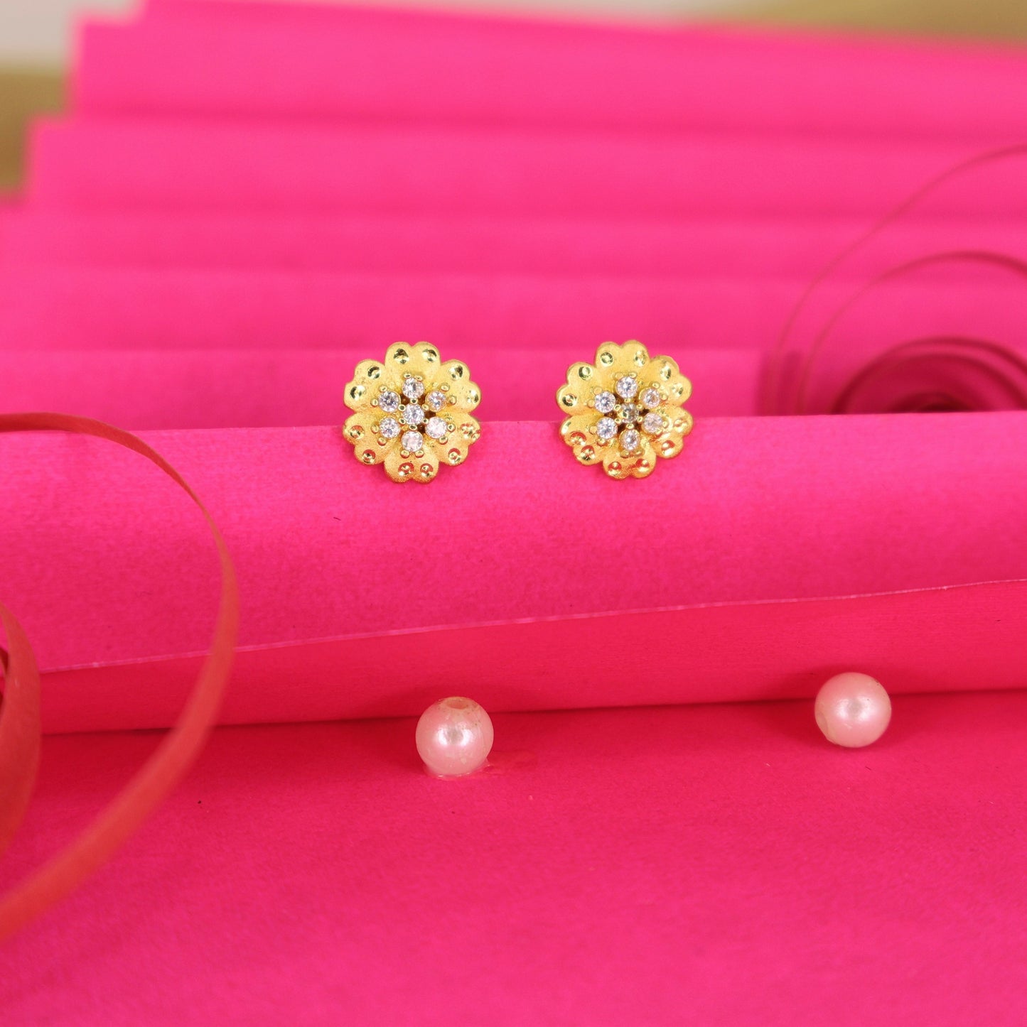 Artificial Gold Plated Floral Stud Earrings with AD for women and girls
