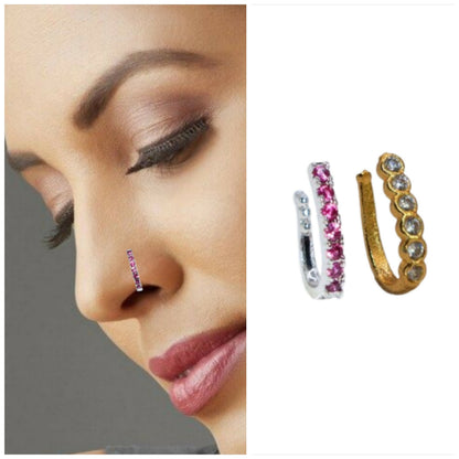 Minimal AD Nosepin Silver &    Artificial Gold Finish for women and girls Combo Pack of 2