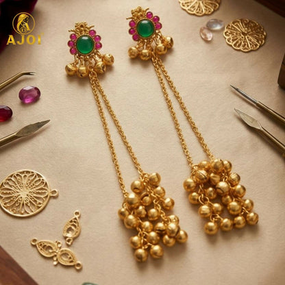 Imperial Kashmiri-Inspired   Artificial Gold-Plated Ear Cuff Chain Earrings