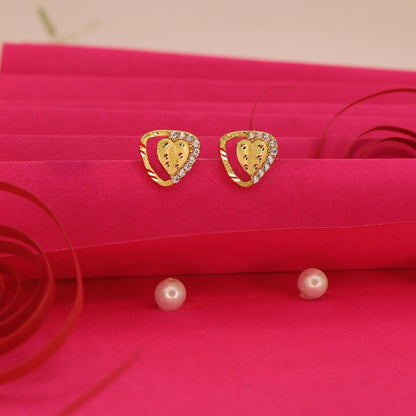 Artificial Gold Plated Heart Stud Earrings with AD for women and girls