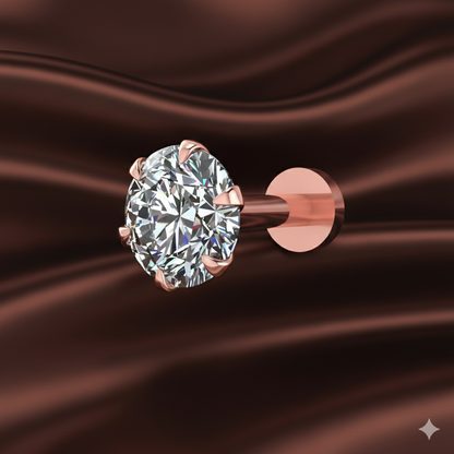 Rose Plated AD Solitaire Flat Back Stud Earrings