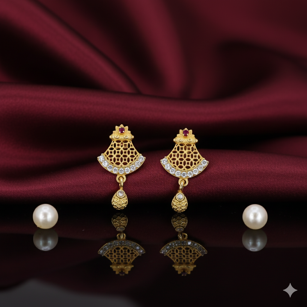 Artificial Gold Plated Jali Work & AD Stud Earrings for women and girls